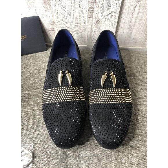 Valyrain Milan Mens Dress Shoes Size 11 Black Gold Rhinestones Wedding Formal - Picture 5 of 6